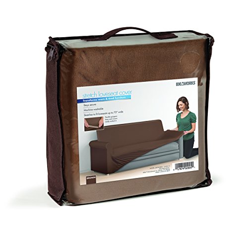 Ideaworks-Sofa Stretch Cover-Protective Furniture Couch Slipcover-Shields Against Spills & Stains-Pets & Kids (2 Cushion Cover for Love Seat, Brown) - Thumbnail 2