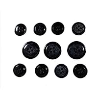 Konak Buttons Set of 11 Premium Dark Navy Blue with Gray Hues Buffalo Bone Buttons for Sport Coats, Blazers, and Suit Jackets