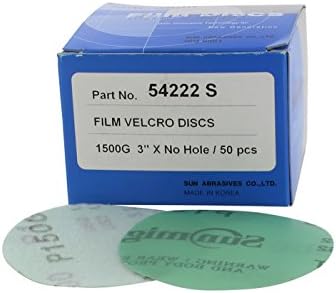 Sunmight 3" 1500 Grit Velcro Film Disc (No Holes), 50 Pieces (54222S)