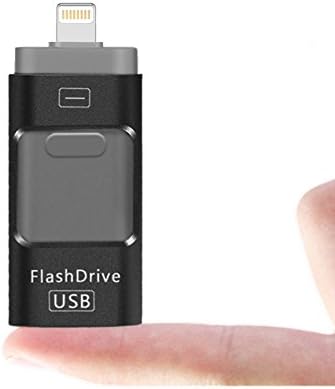 USB Flash Drive 16 GB Lightning iPhone Memory Stick OTG Cell Phone External Storage Memory Expansion [3 in 1] Adapter for iPhone iPod IOS Android PC Macbook by Elekmall Black