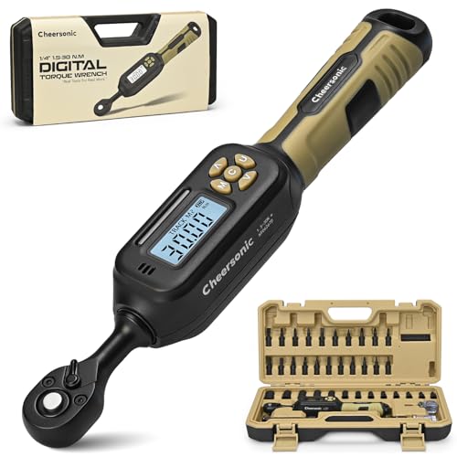 Digital Torque Wrench 1/4 drive, 1.1-22.1 ft-lb (1.5-30 Nm) ±1% Accuracy Inch Pound Torque Wrench with Buzzer and LED Electronic Torque Wrenches with Bits & Sockets for Bike Motorcycle Gunsmithing