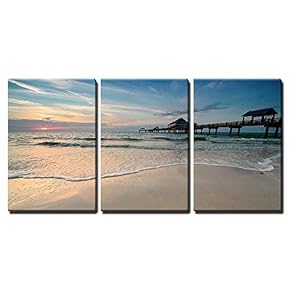3 Piece Canvas Wall Art - Sunset Near Pier 60 on a Clearwater Beach, Florida, USA - Modern Home Art Stretched and Framed Ready to Hang - 16"x24"x3 Panels
