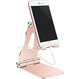 DIMICA Cell Phone Stand, Tablet Stand, Adjustable Foldable Multi-angle Aluminum Desktop Phone Stand for Switch, iPad, iPhone X 8 6 6s 7 Plus, Samsung Galaxy S8/ S8 Plus charging and More, Gold