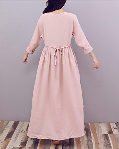 LifeShow Women's Casual Long Sleeves Spring Tunic Cotton Linen Maxi Dress