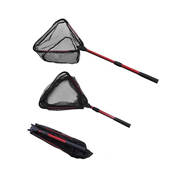 TONG JI Fischnetz, Faltbarer Fischkescher, Teleskopstiel (41,5-96,5 cm), strapazierfÃ¤higes Nylon-Netz, sicheres Fangen von Keschern fÃ¼r Angeln (Netze ist 23,1 cm Tiefe), rot
