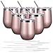 Sangyn 6 Pack Stemless Wine Tumbler, 12 Oz Stainless Steel Wine Glass with Straws and Lids, Unbreakable Double Wall Insulated Tumbler Cup for Wine, Coffee, Drinks, Champagne and Cocktails(Rose Gold)