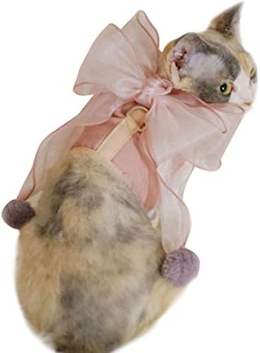 Umoraペット用ハーネス 牽引ロープ リード 胴輪 猫 送料無料限定セール中 犬 蝶結び お出かけ 通気 S お散歩用 超可愛い 簡単脱着 ピンク