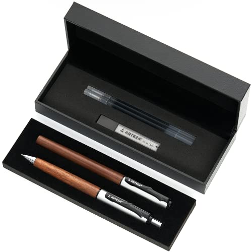 Arteza Gel Pen and Pencil Gift Set, 1 Black Ink Walnut Pen and 1