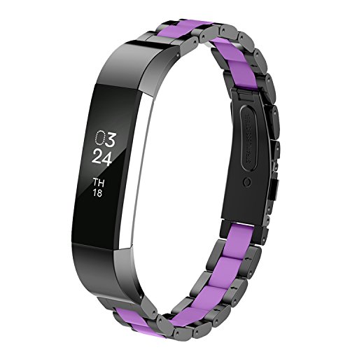 Greeninsync Fitbit Alta HR Band Stainless Steel, Special Pattern Fitbit Alta Replacement Bands Metal Adjustable Accessory Wristband Small/Large for Alta Fitness Tracker Women Men Girls Boys - Purple