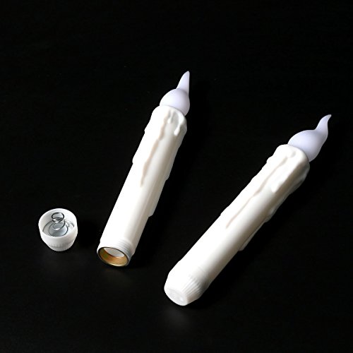 Set of 6 Battery Operated Taper Candles with Timer (6h on, 18h Off), Dripless Led Candle Lights Yellow for Hurricane Emergency Fireplace Mantle Wall Sconces Chandelier Menorah