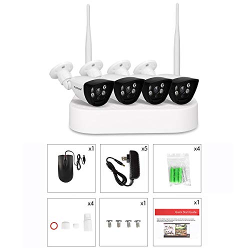 FLOUREON 4CH 1080P Security Camera System Wireless Video Recorder NVR kit with 4X HD 720P 1.0MP CMOS Lens Weatherproof Indoor Outdoor IP Cameras, Motion Detection, Easy Remote Access, Night Vision