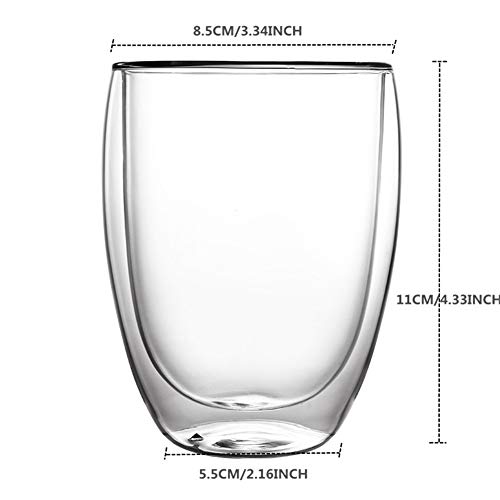 Glass coffee mugs, Double Wall Glass Coffee Tea Latte Cups with Bamboo Lid Perfect for Cappuccino, Latte, Macchiato, Tea, Juice, Milk, Iced Beverages (350ML/12OZ)
