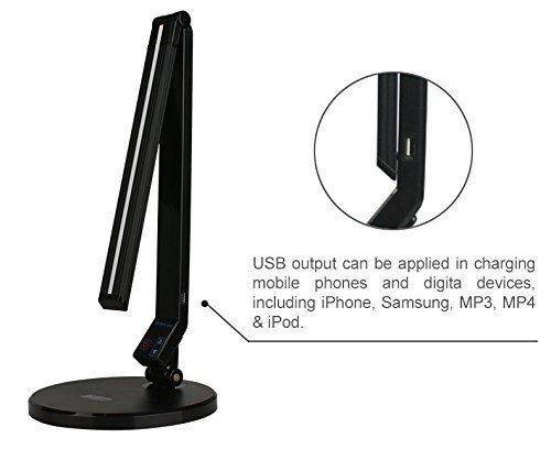 ToJane 5-Level Dimmer LED Desk Lamp with Adjustable Color Temperature, Touch-Sensitive Control Panel, Flexible Arm, USB Charging Port