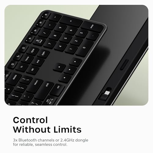 Satechi Slim EX3 Wireless Keyboard, Full-Size Keyboard with Numpad, Multi-Device Bluetooth, 2.4GHz Connection for macOS, Windows, Android, Instant OS Key Remap,USB-C Rechargeable Battery - Space Black