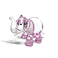 Audomna Shop Hand Blown Art Glass, Pink Elephant Miniature Animals Collection, Dollhouse Miniatures