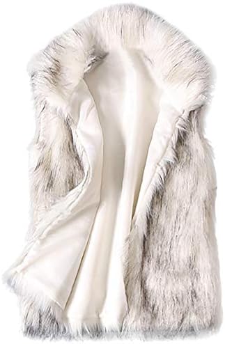 Reokoou Womens Sleeveless Vest Wool Hairy Faux Fur Vest Stand Collar Faux Fur Coat Vest Jacket