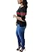 Women's Casual Ribbed Ribbon Stripe Patchwork Half Sleeve T-Shirt Tops Black XL