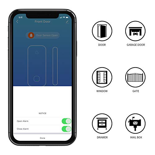 Smallest WiFi Door Windows Sensor Magnets Phone APP Control Doorbell Alexa Siri GoogleAssistant IFTTT Enabled Wireless Security Alarm Door Chime for Home Drawer Garage Office Burglar Alert Darkgray
