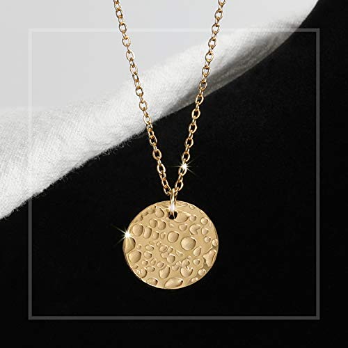 Women Moon Pendant Necklace Gold Dainty Full Moon Necklace Hammered New Moon Circle Choker Pendant, Jewelry Gifts for Girls Women