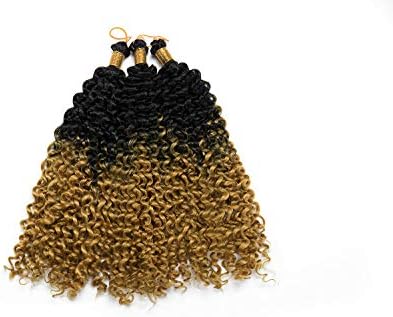 3 Bundle 14" Water Wavy Crochet Hair Braiding Hair Extensions Kanekalons Braids Ombre Deep Curly Weaving Hair Dark Black to Gold Blonde