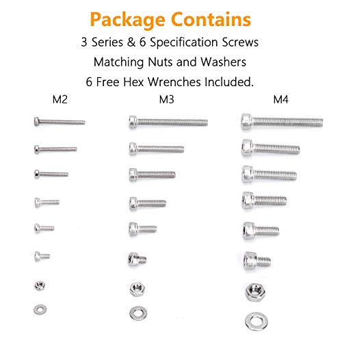 ANLIZN M2 M3 M4 Stainless Steel Hex Socket Head Cap Screws Nuts Set 1080pcs Assortment Kit with Storage Box, Six Hex Wrenches Included, Silver - Thumbnail 4