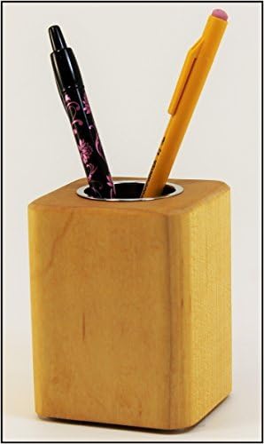 Woodberry Desktop Collection Pen Cup. Handcrafted From Solid Dark Mahogany or White Maple Hardwood. Part of the "Woodberry Desktop Collection Set". (Maple)