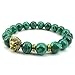 KONOV Malachite Mens Bracelet, 10mm Natural Energy Gemstone Beads Bangle, Lion Charm, Green Gold