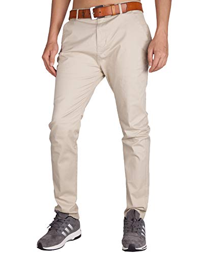 ITALY MORN Men's Chino Khaki Flat Front Casual Pants L Cream Khaki