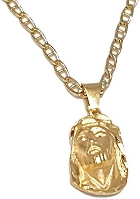 18kt Brazilian Gold Layered Jesus Face, Marine Link Chain Included, 24" Length, 3/4" Jesus Face, 2.25mm Link.