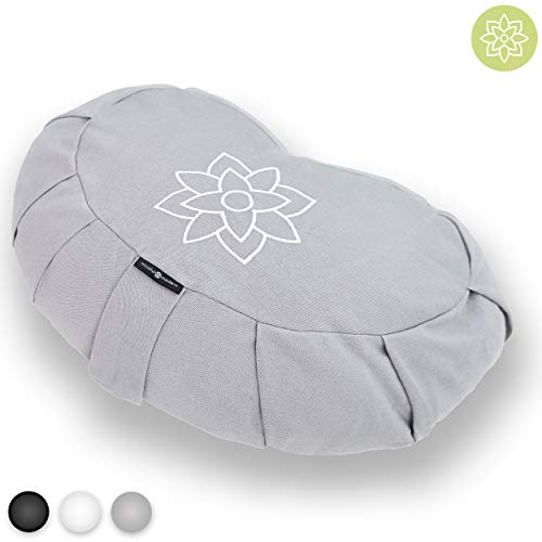 Large Crescent Meditation Cushion Pillow – Half Moon Yoga Bolster Meditation Pillows for Sitting On Floor – Buckwheat Hull Filled Cushion with Removable Cover and Carry Handle (Slate Grey)