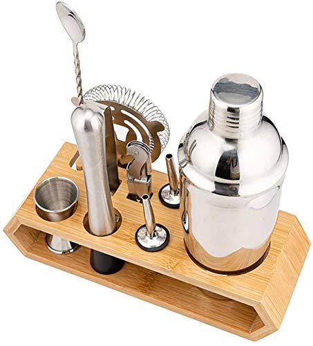 LKNJLL 10-teiliges Edelstahl-Cocktail-Streuer-Set mit Bambus Stand: Barkeeper Kit Perfect Bar Set for Home Bar mit Allen… – Bild 3
