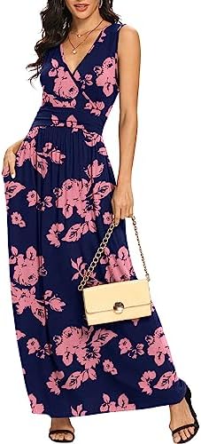 women's london times floral print sleeveless v-neck flowy maxi dress Women's London Times Floral Print Sleeveless V-Neck Flowy Maxi Dress