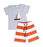 PHOTNO 1Set Suit outfit for Kid Baby Boys Summer Short sleeve t-shirt tops + Striped Beach Pants toddler (1-5Y) (100 (3T), Grey)