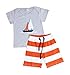 PHOTNO 1Set Suit outfit for Kid Baby Boys Summer Short sleeve t-shirt tops + Striped Beach Pants toddler (1-5Y) (100 (3T), Grey)