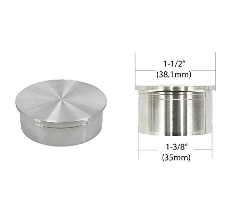 Stainless Steel 316 Wall Mount Staircase Handrail Kit: Adjustable Handrail Bracket (WB-242) for Round Tube, 1-1/2" OD Round Tubing [Custom-Made], Flat End Cap, Satin Finish, 7 Ft Length - Thumbnail 2