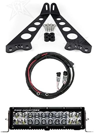 Rigid Industries E-Series 10" Led Light Bar Bundle With Hood Mount Kit Fits 2007-2012 Jeep JK (Hybrid, Spot / Flood Combo - White)