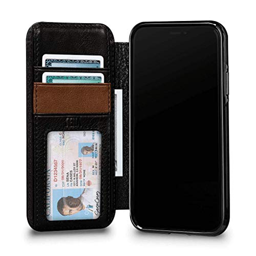 Sena Wallet Book - Genuine Leather Book Style Folio Wallet with Kickstand & Card Slots for iPhone Xs/iPhone X - Black