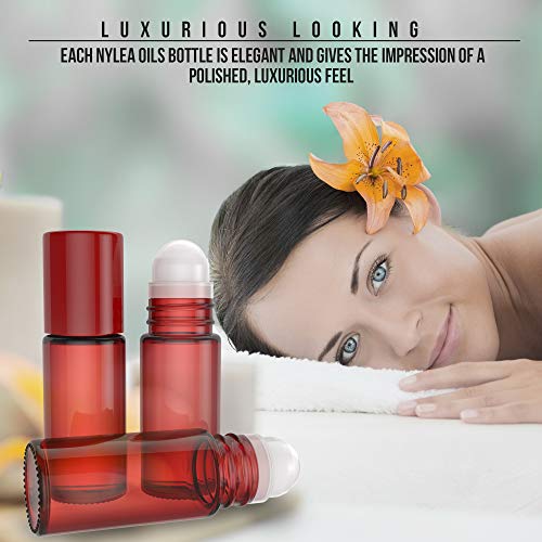 Essential Oil Roller Bottles [Plastic Roller Ball] FREE Plastic Pippette and Funnel - Refillable Glass Color Roll On for Fragrance Essential Oil - 30ml 1 oz (8 PACK, RED) - Thumbnail 5