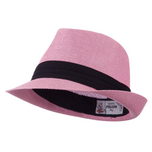 Kid's Paper Straw Black Band Fedora - Pink OSFM