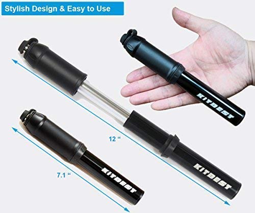 Kitbest Bike Pump, Mini Bicycle Pump : Fits Presta & Schrader Valves & Sports Ball. Portable High Pressure Frame-Mounted Bike Tire Air Pump for Mountain, Road, Hybrid & BMX Bikes