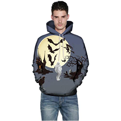 DEATU Halloween Shirts Clearance! Men Women Print Long Sleeve Halloween Couples Hoodies Top Blouse Shirts(Gray ,XL) - Thumbnail 2