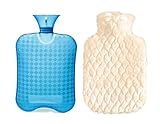 DUOCAI Rubber Hot Water Bottle with Super Soft Fur Cover for Pain,for stomach 2L Blue