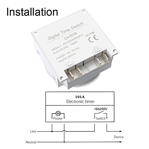 Enjoydeal CN101 12V DC/AC Digital Timer LCD Programmable Time Relay Switch for Electrical Outlets, Support 17 On/Off Programs Daily Weekly, White - Thumbnail 3