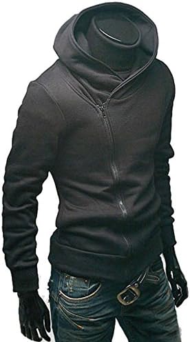 Gk2 Men's Casual Oblique Zipper Hoodie Casual Top Coat Slim Fit Jacket (M, Dark grey)