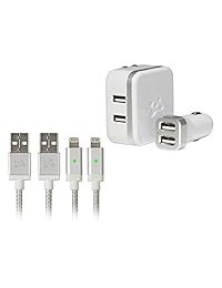 ubio Labs Cable Lightning de alta velocidad Kit para iPhone, iPad, iPod. Largo seis pie (6") Carga Sincronización de cable trenzado con Dual toda velocidad cargador de pared y de coche USB de 4,8 A (24 W) para carga rápida LED indicatcator