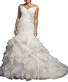 Women's Plus Size Wedding Dresses for Bride Cap Sleeve Beaded Bridal Gown Ivory 20w