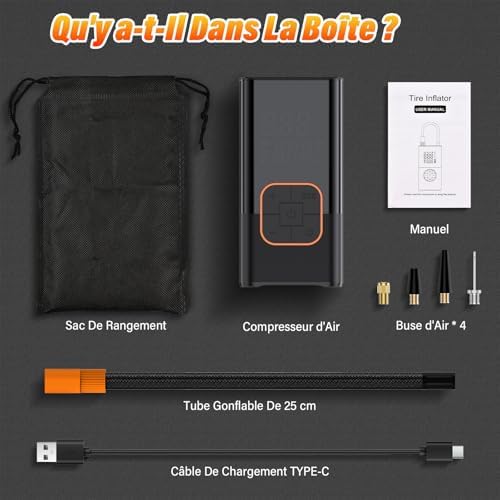 Compresseur de Gonflage Pneus Portable 150 PSI 7.4V – Pompe à Air sans Fil Digitale avec Batterie 1800mAh×2, Pression Préréglée, Arrêt Automatique et LED pour Voiture Moto Vélo Ballons