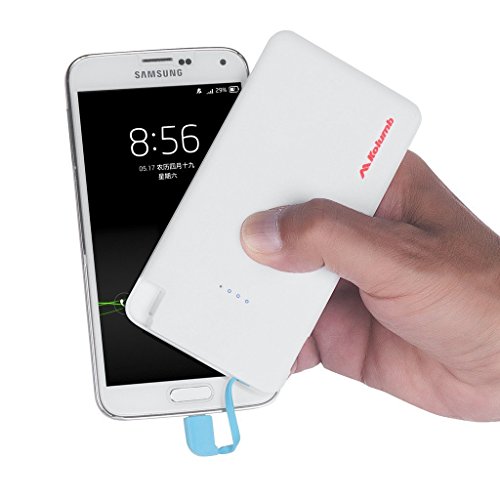 Ultra Portable Pocket Charger: One-for-All USB electronics design, External Mini Backup Battery Pack, basic Power Bank for Cell Phone iPhone Android HTC (5000mAh, White, with Lightning, Dual Output)