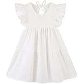 RJXDLT Toddler Dress Baby Girls Cotton Linen Ruffle Sleeve Tiered Swing Casual Summer Boho Dresses