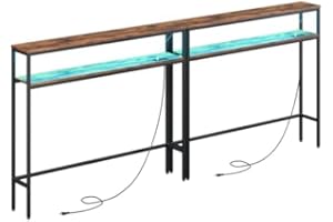 CollaredEagle 47.2 Inches Console Sofa Table with Power Outlets, Narrow Entryway Table with LED Lights, 2 Pcs Skinny Hallway Table with Shelf, Behind Couch Table for Living Room